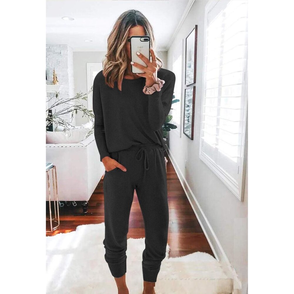 Elevate Your Style: Women's 2 Piece Casual Tracksuit in Dark Grey - Size Large - Picture 2 of 7